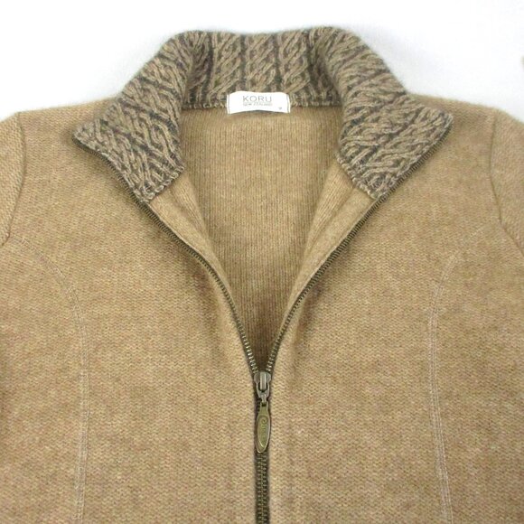 Soft Merino Wool Zip Front Sweater Jacket Beige Brown KORU New Zealand - Picture 4 of 8
